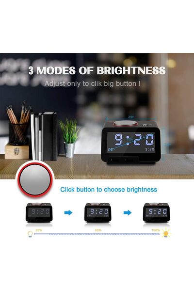 Homtime ساعة منبه مع بلوتوث وشاحن: منفذ USB مزدوج للشحن ومكبر صوت بلوتوث - شاشة LCD 3.2 بوصة مع إضاءة قابلة للتعتيم، ساعة منبه رقمية لغرف نوم الفتيات/البالغين (أسود)