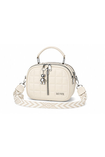 Generic Women’s Quilted Crossbody Handbag with Top Handle – Cream