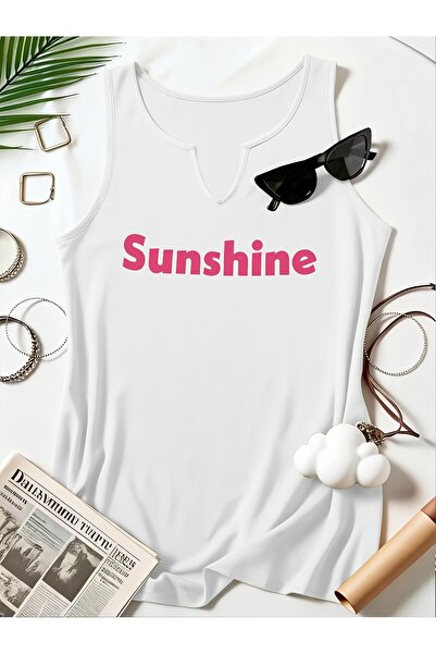Deocept Women's Sunshine Printed Half V-Neck Sleeveless Regular Fit Casual T-...