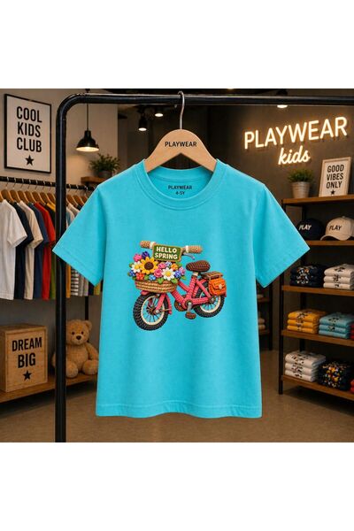playwear Hello Spring Tricou unisex pentru copii, imprimat cu biciclete, 100%...