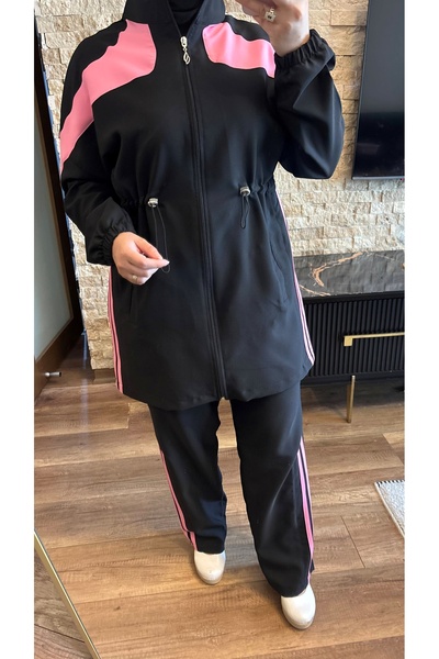 MİMİ Luxury Wear Women's Stripe Detailed Waist Gathered Hijab Tracksuit Set
