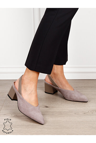 ANGEL BLUE Slingback Genuine Leather Suede Leather, 5.5 cm Heel, grey