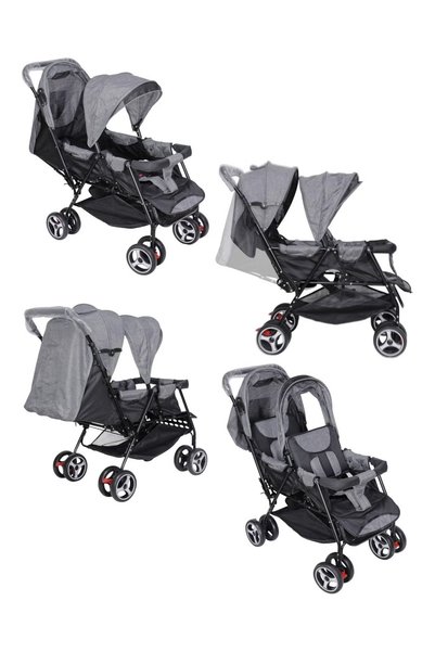 Baby Cara Stylish Baby Stroller Double Seat Twin Adjustable Seats And Complete Lay Down Foldable