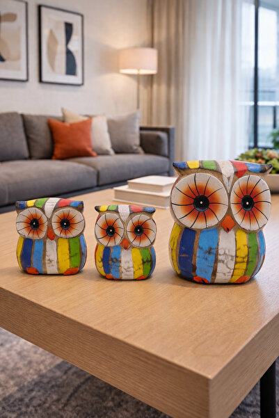 Owl Trinket Set Wooden Decorative Objects