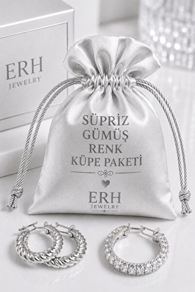 ERH 2 Types of Surprise Silver Color Ring Model Hanging Earrings Package