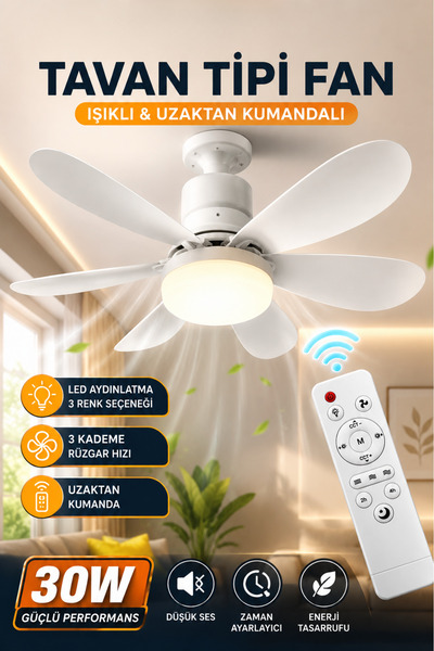 post alley Sessiz Çalışma 6 Fan Kanat ve Işıklı Uzaktan Kumandalı Tavan Tipi ...