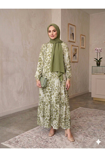 ECEYLÜL MODA Rochie musulmană cu imprimeu de vară din bumbac modal - Anti-tra...