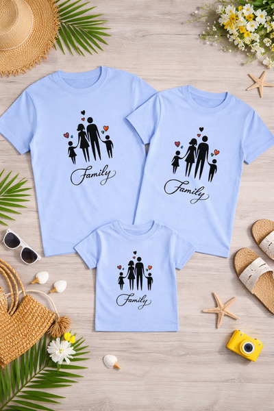 LORVEX Tricou combinat mamă, tată și copil, din bumbac, supradimensionat, pen...