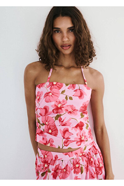 MANGO Woman Halter yaka çiçek desenli bluz