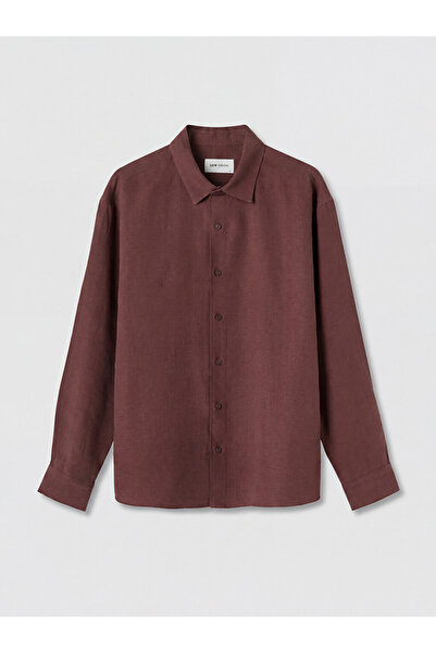 LC Waikiki Burgundy Standard Fit Linen-Look Men's Shirt by Güli̇s Gi̇yi̇m
