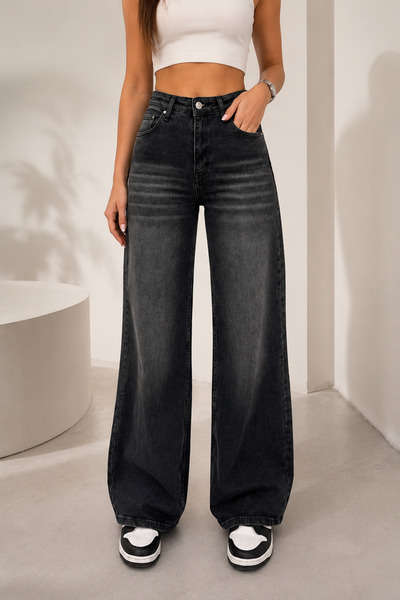 Lighter Jeans بنطلون جينز نسائي واسع الساقين قابل للغسل، ذو خصر مرتفع، تصميم ...