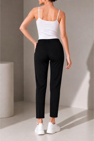 Heyya Women's Elastic Waist Narrow Leg Carrot Pants Black
