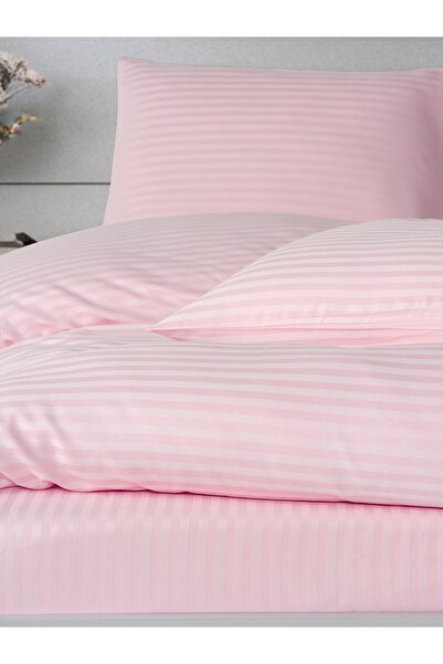 PAMUKCUM Cotton Satin Striped Elastic Sheet Double Duvet Cover Set