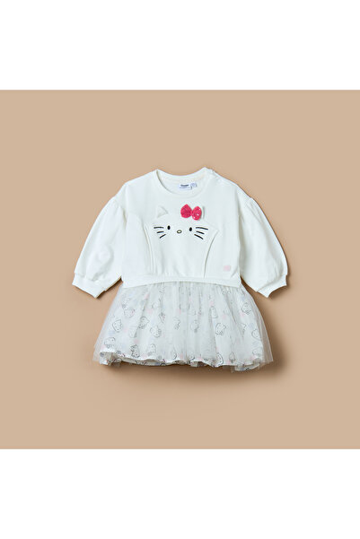 SANRIO فستان هيلو كيتي بتطريز فيونكة وقصة A-line وأكمام طويلة