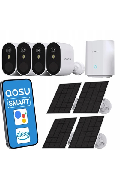 AOSU Set 4 Camere de Supraveghere Exterioare WiFi 2K Aosu, Solar, 360° Fara Z...