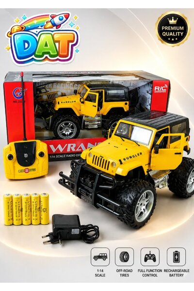 DAT 1:14 RC Remote Control Jeep Wrangler Yellow with Off-Road Tires, Full Fun...