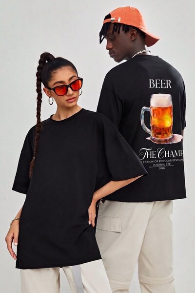 GIA - ART Unisex majica prevelikog kroja sa štampanim slovima BEER, crna – ok...