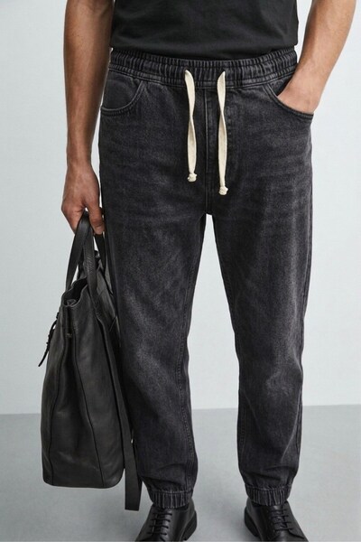 The Champ Clothing Men's Lace-Up Elastic Waist Jeans Marlow Black – Lycra, Po...