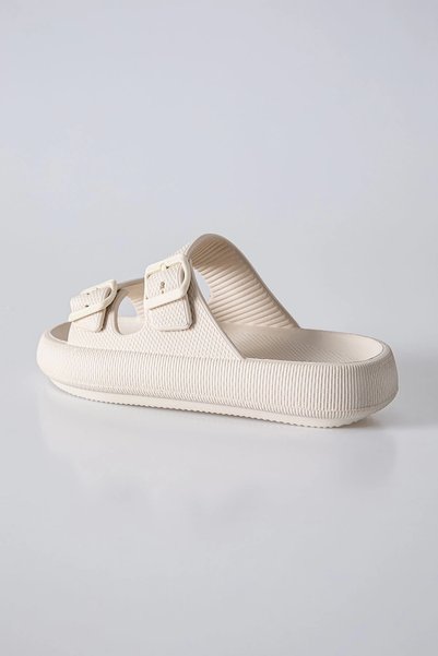 TOMMY LIFE Beige High-Sole Double Buckle Men's Slippers -89302