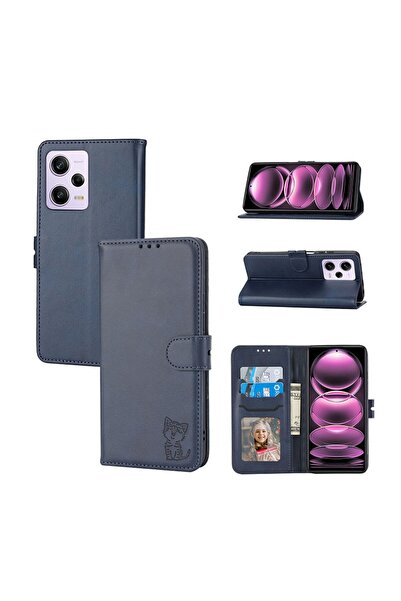 sscase Happy Cat Embossed Θήκη Πορτοφόλι Blue (Xiaomi Redmi Note 12 5G/Poco X...