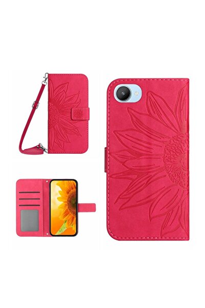 sscase Sun Flower Θήκη Πορτοφόλι με Λουράκι Rose Red (Realme C30)