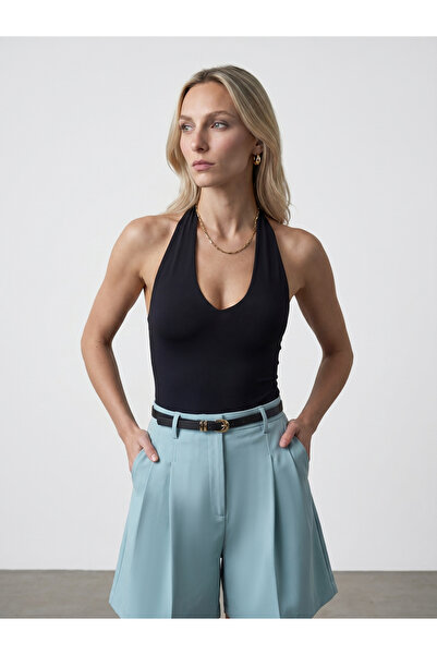 Dilvin 21231 Halter Yaka Bodysuit-Siyah
