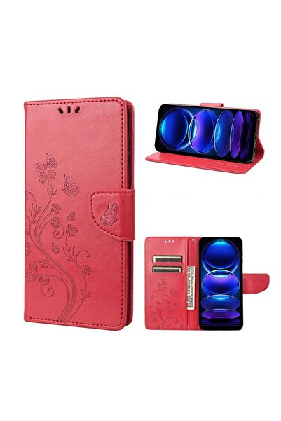 sscase Butterfly Flower Θήκη Πορτοφόλι Red (Xiaomi Redmi Note 12 5G/Poco X5 5G)