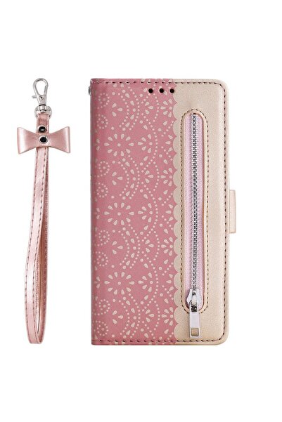 sscase Lace Flower Zipper Θήκη Πορτοφόλι Rose Gold (Apple iPhone X/Xs)