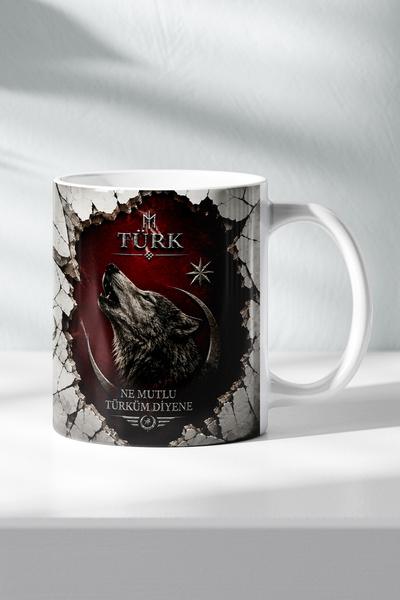 DekorHane Bozkurt Turkism Turkish Flag Themed, Porcelain Mug, Gift