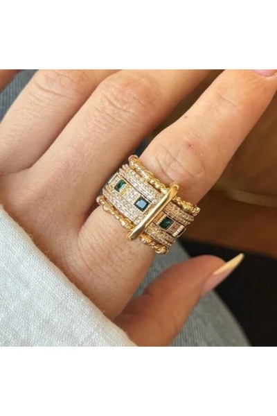 Twinssis Accessories Spinelli Green Stone Detailed Multiple Ring