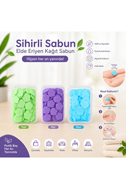 Vi Caro 1 Paket Sihirli Sabun Elde Eriyen Kağıt Sabun Taşınabilir Mini Hijyen...