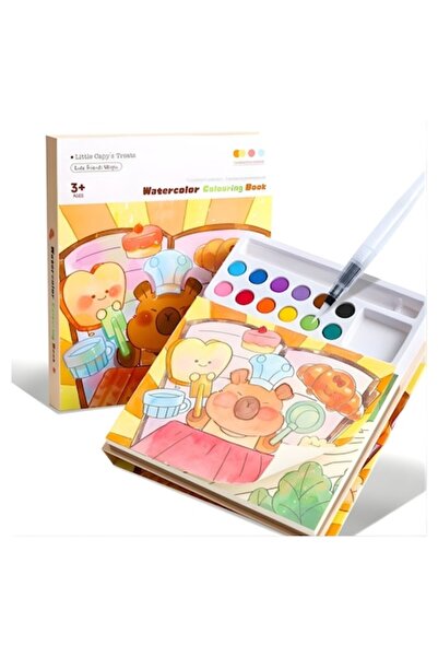 DAMUR Caiet de colorat cu acuarele, Model Capibara, 20 de coli, 12 culori, 1 ...