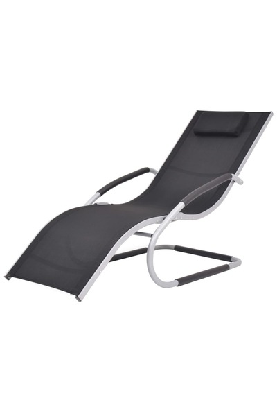 vidaxl Șezlong cu pernă, negru, aluminiu și textilenă