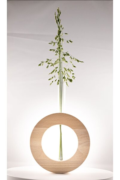 Freya'S Design Minimalist Decorative Vase Made of Wood and Glass, Round/O-Sha...
