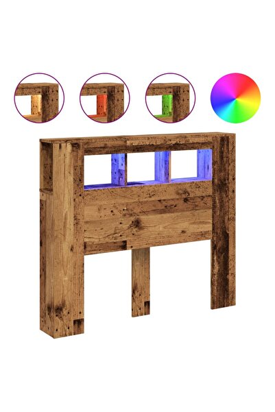 vidaxl Tăblie pat cu LED lemn vechi 120x18,5x103,5 cm lemn prelucrat