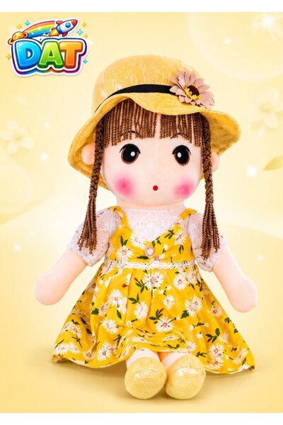 DAT Soft Plush Rag Doll 60cm with Floral Dress & Hat – Cute Stuffed Girl Doll...