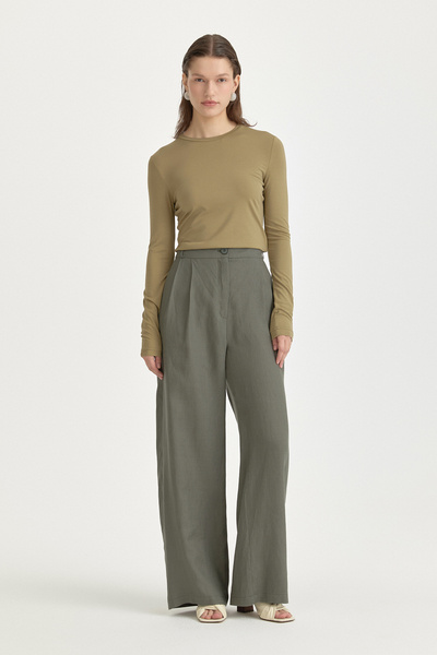 Nihan Basic Örme rayon karışımlı Bluz - Haki