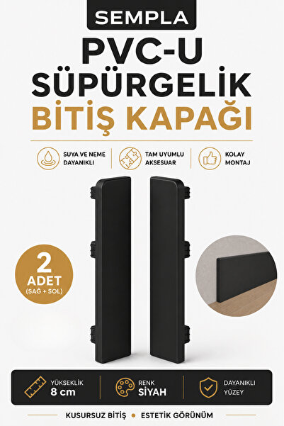 AGK Sempla PVC Süpürgelik Siyah SMP702 Bitiş Kapağı Aksesuarı (1 Paket - 2 Ad...