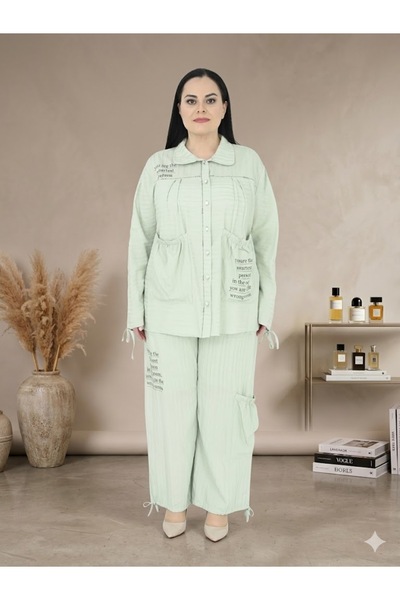 DARKWIN Plus Size Letter Printed Shirt with Collar and Lace-Up Sleeves, Women...