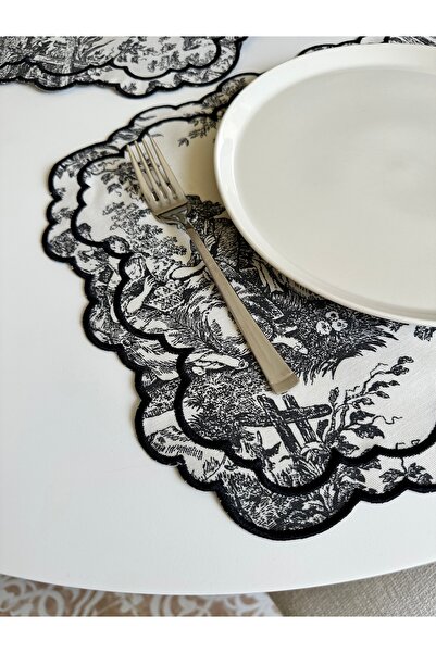 NURHAN HOME COLLECTION Toile De Jouy Desenli Lüks Amerikan Servis ve Kokteyl Peçete 12'lı Set - L'Antique Serisi