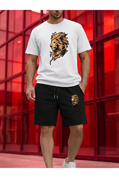 SILATU Men's Lion Printed Shorts T-Shirt Set
