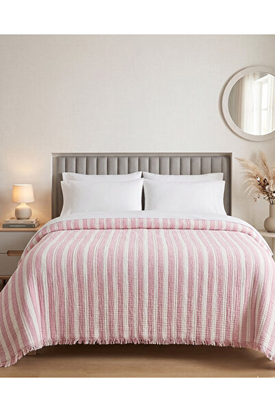 Breeze Home Textile 4 Kat ÇİZGİLİ MÜSLİN DOLGULU Battaniye&Yatak Örtüsü240x26...