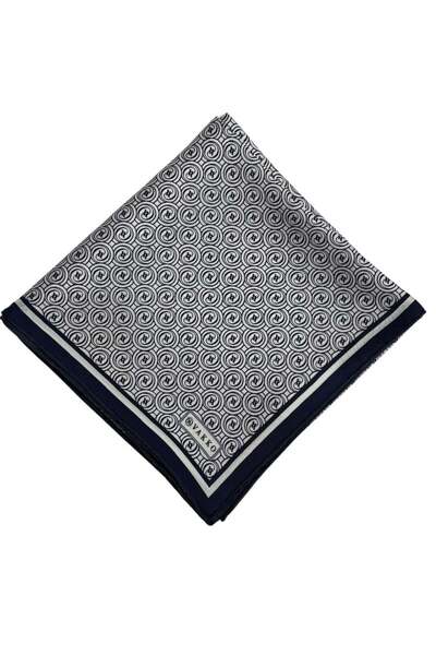 Vakko Tivil Monogram İpek Eşarp 41408-Beyaz Lacivert