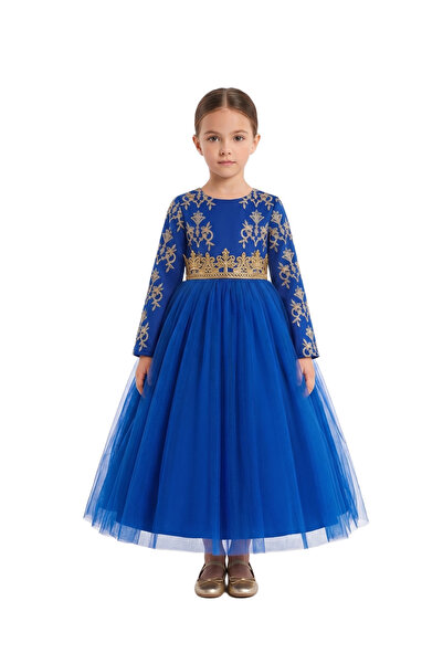 ddaniela D' Daniela - Girls' Sapphire Gown with Gold Floral Bodice - Dark Blu...