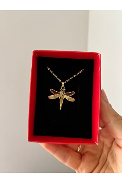 Rose and Light Gold Color Dragonfly Necklace