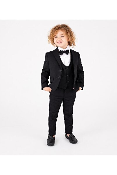 aykidsclup Costum negru pentru băieți, set de 4 piese (jachetă, cămașă, panta...