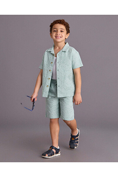 REDTAG Boys Green Jacquard Shirt