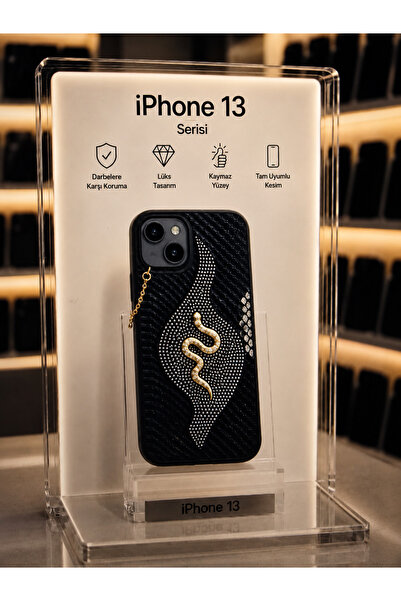 WFC iPhone 13 Universal Taşlı Yılan Desenli Lüks Kılıf