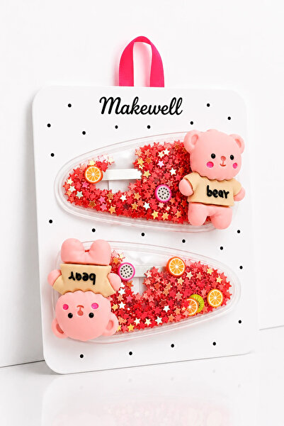 MakeWell 2-Piece Children's Snap Clips with Teddy Bear Figures – Yellow Glitt...