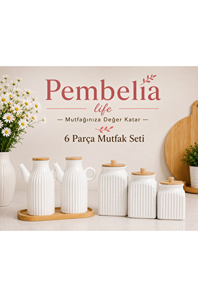 Pembelia Life 6-piece bamboo stand set with 2 porcelain 1000ml oil pots and 3...